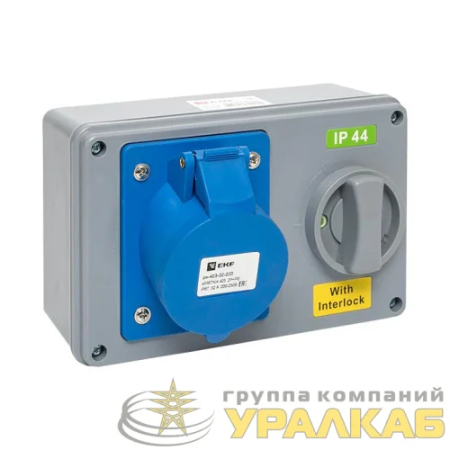 Розетка 1423 2Р+РЕ 32А 220В IP44 с блокировкой и выкл. EKF ps-1423-32-220 детальная картинка