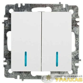 Выключатель 2-кл. СП Accent 6-105-01 10А IP20 250В с подсветкой AL/CU бел. Intro Б0063505