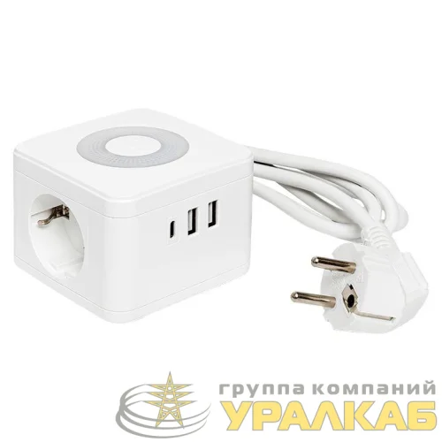 Удлинитель "Куб" 2х1.3м 2USB 2.4А+Type C + Ночник 1кв.мм EKF 