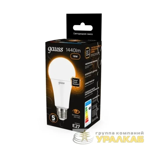 Лампа светодиодная Black 16Вт A60 грушевидная 3000К тепл. бел. E27 1440лм GAUSS 