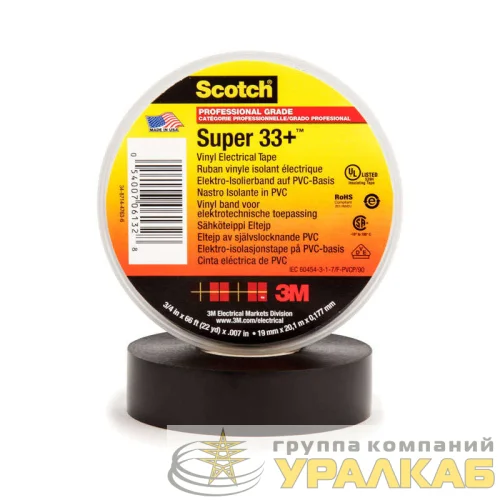 Изолента ПВХ 19мм (рул.20м) Scotch Super 33+ черн. 3М 7000042541 детальная картинка