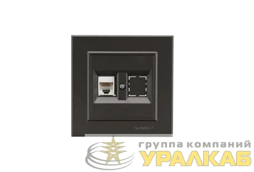 Розетка компьютерная+гнездо СП Karea 16А IP20 CAT 5 дым. металлик Makel 56050035 детальная картинка