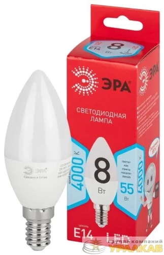 Лампа светодиодная RED LINE LED B35-8W-840-E14 R 8Вт B35 свеча 4000К нейтр. бел. E14 Эра 