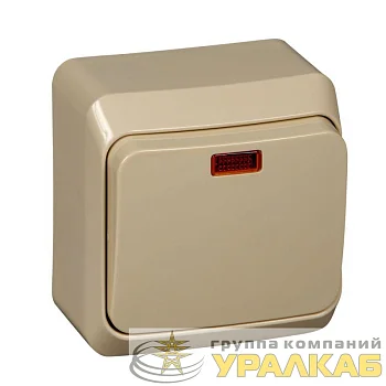 Выключатель 1-кл. ОП Этюд 10А IP20 с подсветкой крем. SE BA10-005K