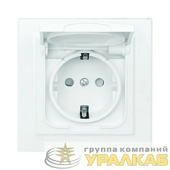 Розетка 1-м СП Минск 16А IP44 с заземл. защ. шторки с крышкой бел. EKF ERR16-029-100-44
