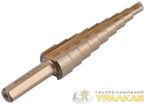 Сверло ступенчатое HSS Co5% (Р6М5К5) по металлу 9 ступеней 4-12мм FIT 36391 детальная картинка