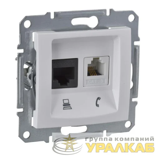 Розетка компьютерная + телефонная 2-м СП Sedna RJ45 + RJ11 кат.5E UTP неэкранир. механизм бел. SchE SDN5100121 детальная картинка