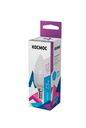 Лампа светодиодная CN 7.5Вт 220В E14 6500К КОСМОС LkecLED7.5wCNE1465 детальная картинка