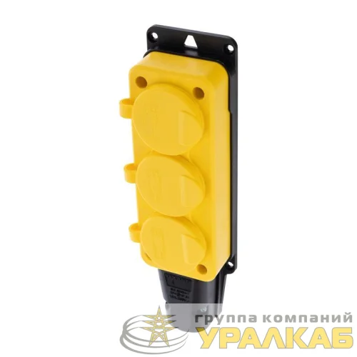Розетка штепсельная трехместная влагозащищенная с заземл. 16А IP54 каучук желт. Rexant 