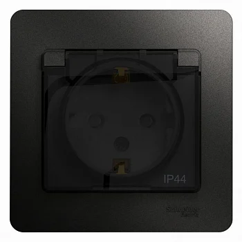 Розетка 1-м СП 1мод. Glossa 16А IP44 с заземл. защ. шторки с крышкой в сборе антрацит SchE 