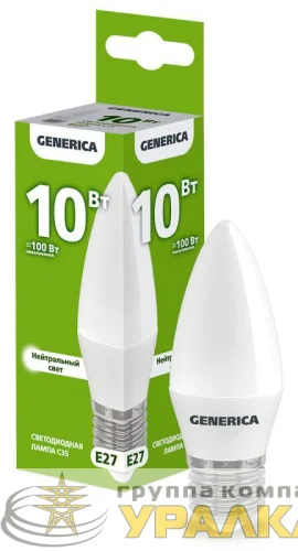 Лампа светодиодная C35 10Вт свеча 4000К E27 230В GENERICA LL-C35-10-230-40-E27-G детальная картинка