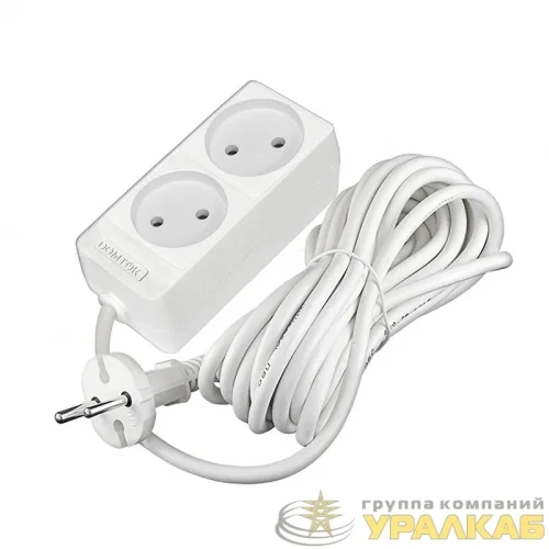 Удлинитель 2х5м без заземл. 10А IP20 2.2кВт ПВС 2х1 бел. DOMTOK 