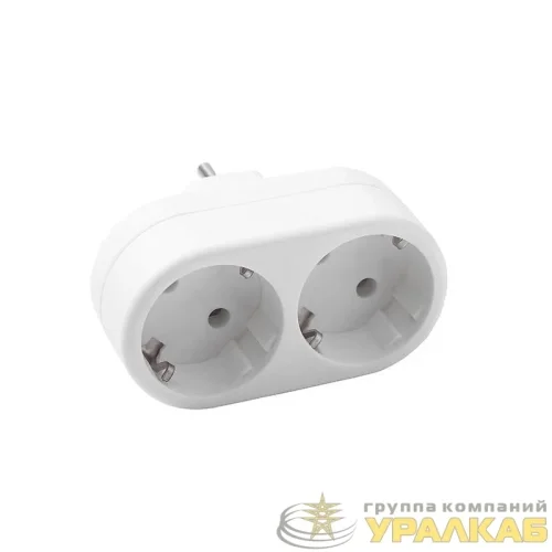 Разветвитель 2-м плоский с заземл. 16А 3500Вт 250В бел. DОМТОК 