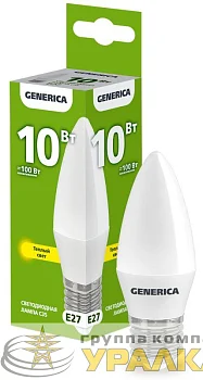 Лампа светодиодная C35 10Вт свеча 3000К E27 230В GENERICA LL-C35-10-230-30-E27-G