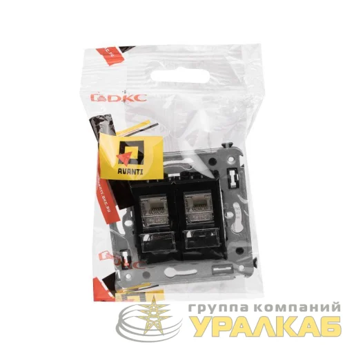 Розетка 2-м СП RJ-45 кат.5e экранированная Avanti "Черный квадрат" DKC 4402364 детальная картинка