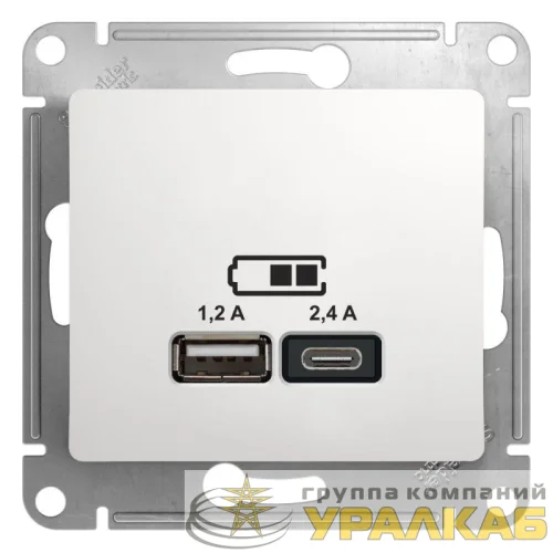 Розетка USB Glossa тип A+C 5В/2.4А 2х5В/1.2А механизм бел. SE GSL000139 детальная картинка