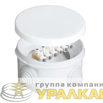 Коробка распределительная ОП d75х45мм IP54 с клемм. 4 выхода 4 гермоввода 10А 6 контактов крышка защелкивающаяся бел. Epplast 240343