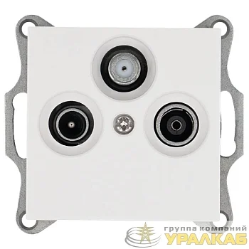 Розетка телевизионная проходная TV + FM + SAT 3-м Ф9.5мм механизм бел. глянцевый Jasmart 