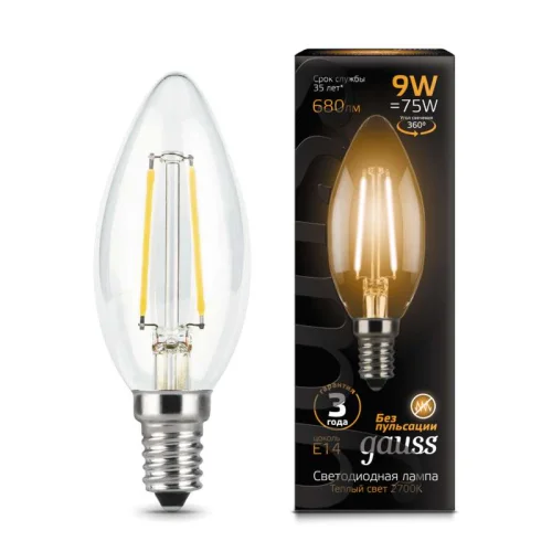 Лампа светодиодная филаментная Black Filament 9Вт свеча 2700К E14 Gauss 103801109 детальная картинка