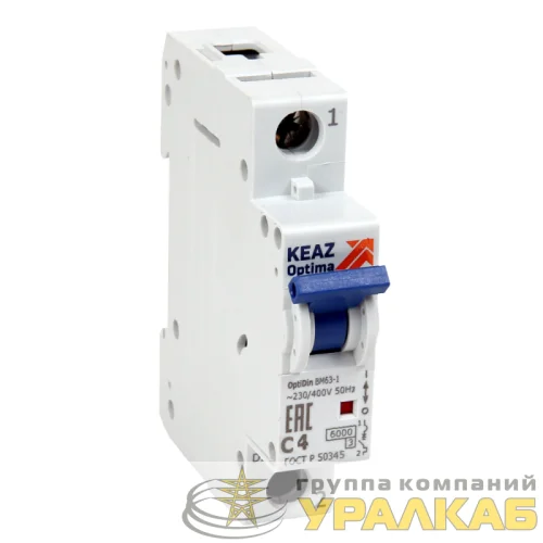 Выключатель автоматический модульный 1п C 6А 6кА OptiDin BM63-1C6-УХЛ3 КЭАЗ 