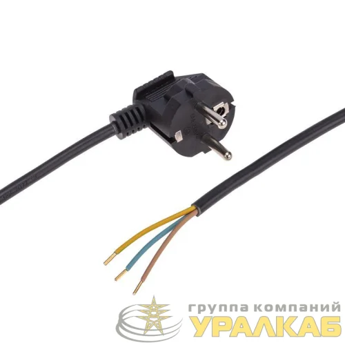 Шнур электрический с угловой вилкой 10А 2300Вт ПВС 3х0.75кв.мм 2м черн. Rexant 11-1315 детальная картинка