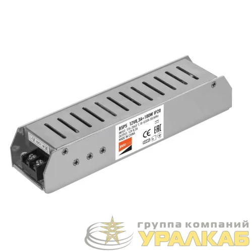 Блок питания для светодиодной ленты 100Вт 8.3А 12В IP20 BSPS метал. JazzWay 1002167A детальная картинка