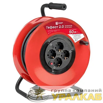 Удлинитель на катушке 4х50м с заземл. 16А IP20 Гефест 2.0 3.5кВт КГ 3х1.5 с предохранителем PROxima EKF UKG02-16-R315-4-50