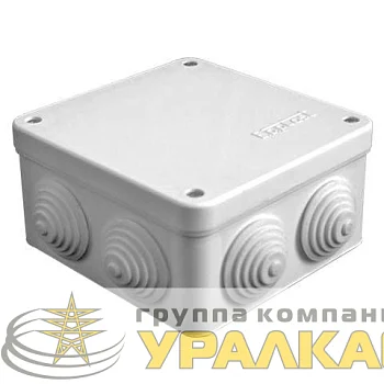 Коробка распределительная ОП 105х105х56мм IP54 7 выходов 4 гермоввода крышка на винтах сер. Epplast 110042