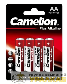 Элемент питания алкалиновый AA/LR6 1.5В Plus Alkaline LR6-BP4 (блист.4шт) Camelion 7370
