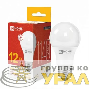 Лампа светодиодная LED-A60-VC 12Вт грушевидная 3000К тепл. бел. E27 1140лм 230В IN HOME 4690612020235