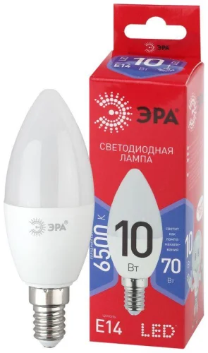 Лампа светодиодная ECO LED B35-10W-865-E14 R (диод свеча 10Вт холодн. E14) (10/100/3500) ЭРА Б0045337 детальная картинка