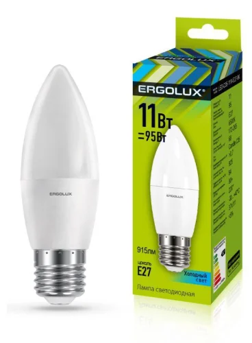 Лампа светодиодная LED-C35-11W-E27-4K Свеча 11Вт E27 4500К 172-265В Ergolux 13622 детальная картинка