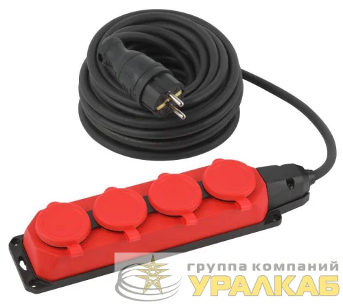 Удлинитель силовой UK-4e-3x1.5-10m-IP44(KG) с заземлением 4 розетки каучук 10м КГ 3х1.5кв.мм IP44 Эра Б0057586 детальная картинка