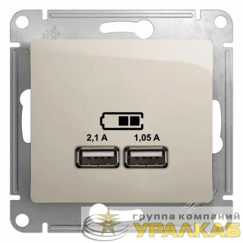 Розетка USB 2-м СП Glossa тип A+A 5В/2100мА 2х5В/1050мА механизм молочн. SE GSL000933 детальная картинка