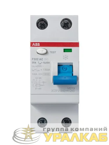 Выключатель дифференциального тока (УЗО) 2п 25А 30мА тип AC F202 ABB 2CSF202001R1250 детальная картинка