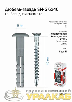 Дюбель-гвоздь 6х40 с грибовидной манжетой полипропилен (уп.50шт) коробка Tech-Krep 112709