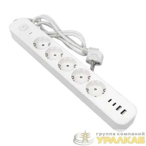 Удлинитель 5х5м IP20 2USB 2.4А+2type-C LUX 1.5кв.мм EKF 