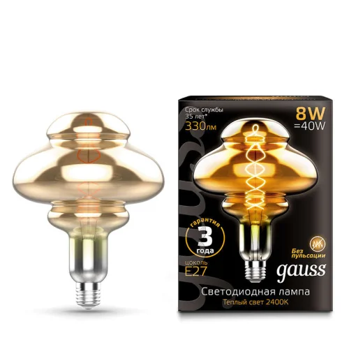 Лампа светодиодная Black Vintage Filament Flexible BD160 8Вт 2400К E27 160х210 Gray Gauss 162802008 детальная картинка