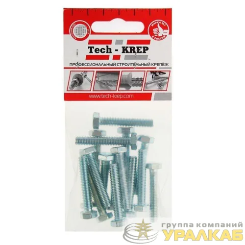 Болт DIN933 с шестигранной головкой М6х50 оцинк. (уп.14шт) Tech-KREP 102962 детальная картинка