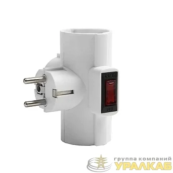 Разветвитель 3-м Т-образный с выключателем с заземл. 16А 3500Вт 250В бел. DОМТОК 