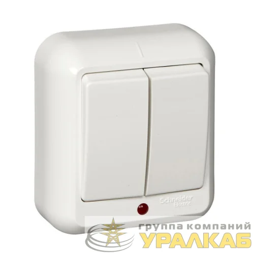 Выключатель 2-кл. ОП Прима 6А IP20 250В с подсветкой бел. (опт. упак.) SchE 
