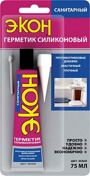 Герметик "ЭКОН" силиконовый санитарный 75мл на БК бел. Момент Б0043118