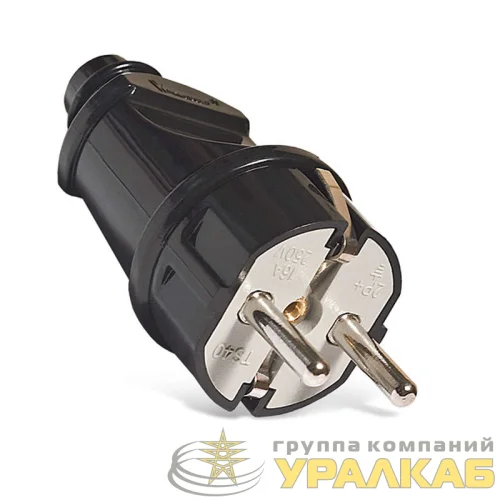 Вилка электрическая прямая 16А 250В с заземл. черн. (еврослот) UNIVersal А1010 детальная картинка