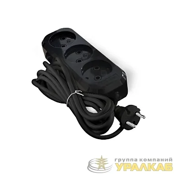 Удлинитель 3х3м без заземл. 10А IP20 Е-202 ПВС 2х0.75 АБС-пластик черн. UNIVersal 2114