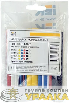 Набор трубок термоусадочных тонкостен. ТТУ 2/1; 4/2; 6/3; 8/4 (ЖЗ; С; К; Ч) 20х8см разноцвет. IEK UDRS-D2-D8-10-1