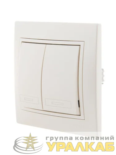 Выключатель 2-кл. СП Mira 10А IP20 со вставкой жемчуж./бел. перламутр. LEZARD 701-3030-101 детальная картинка