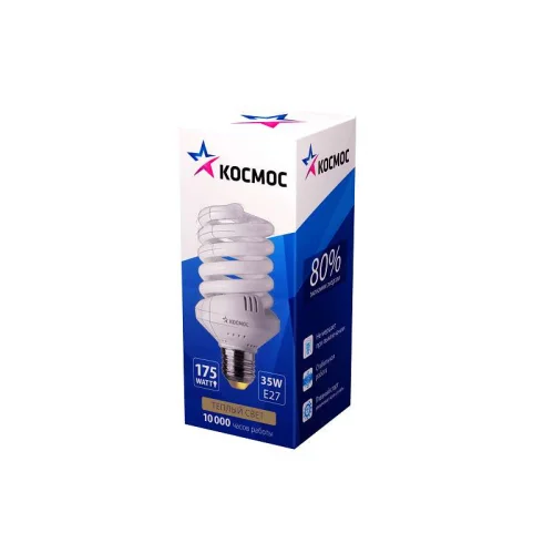 Лампа люминесцентная компакт. SPC 35Вт E27 спиральная 2700К КОСМОС LKsmSPC35wE2727 детальная картинка