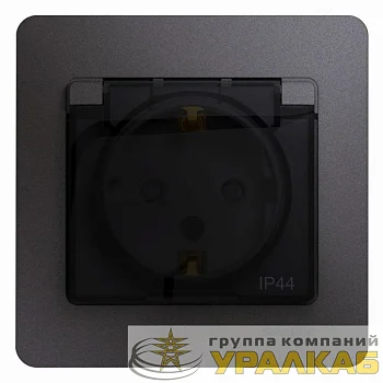 Розетка 1-м СП Glossa 16А IP44 250В с заземл. защ. шторки с крышкой в сборе графит SchE 