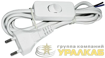 Шнур для бра 2х2м без заземл. 6А IP20 УШ-1КВ опрессованный с эл. вилкой + выкл. IEK WUP20-02-K01