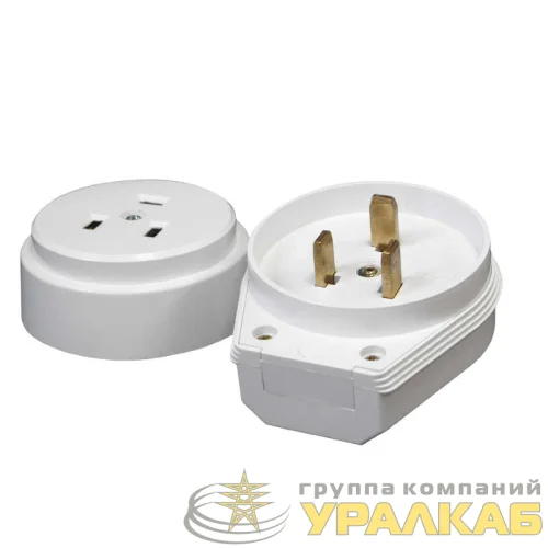 Разъем РШ-ВШ 32А 250В 2P+PE откр. уст. бел. UNIVersal 1235 детальная картинка